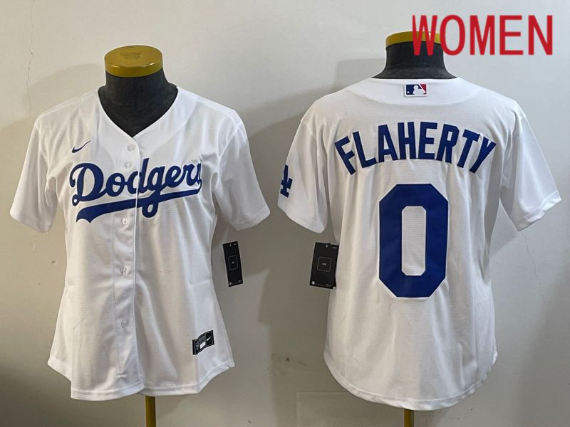 Women Los Angeles Dodgers 0 Flaherty White Game 2024 Nike MLB Jersey style 1211